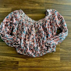 Long Sleeve Off Shoulder Floral Crop Top